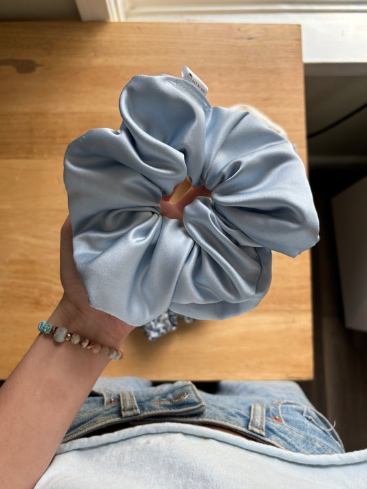 Deep Breath - Baby Blue Satin Scrunchie