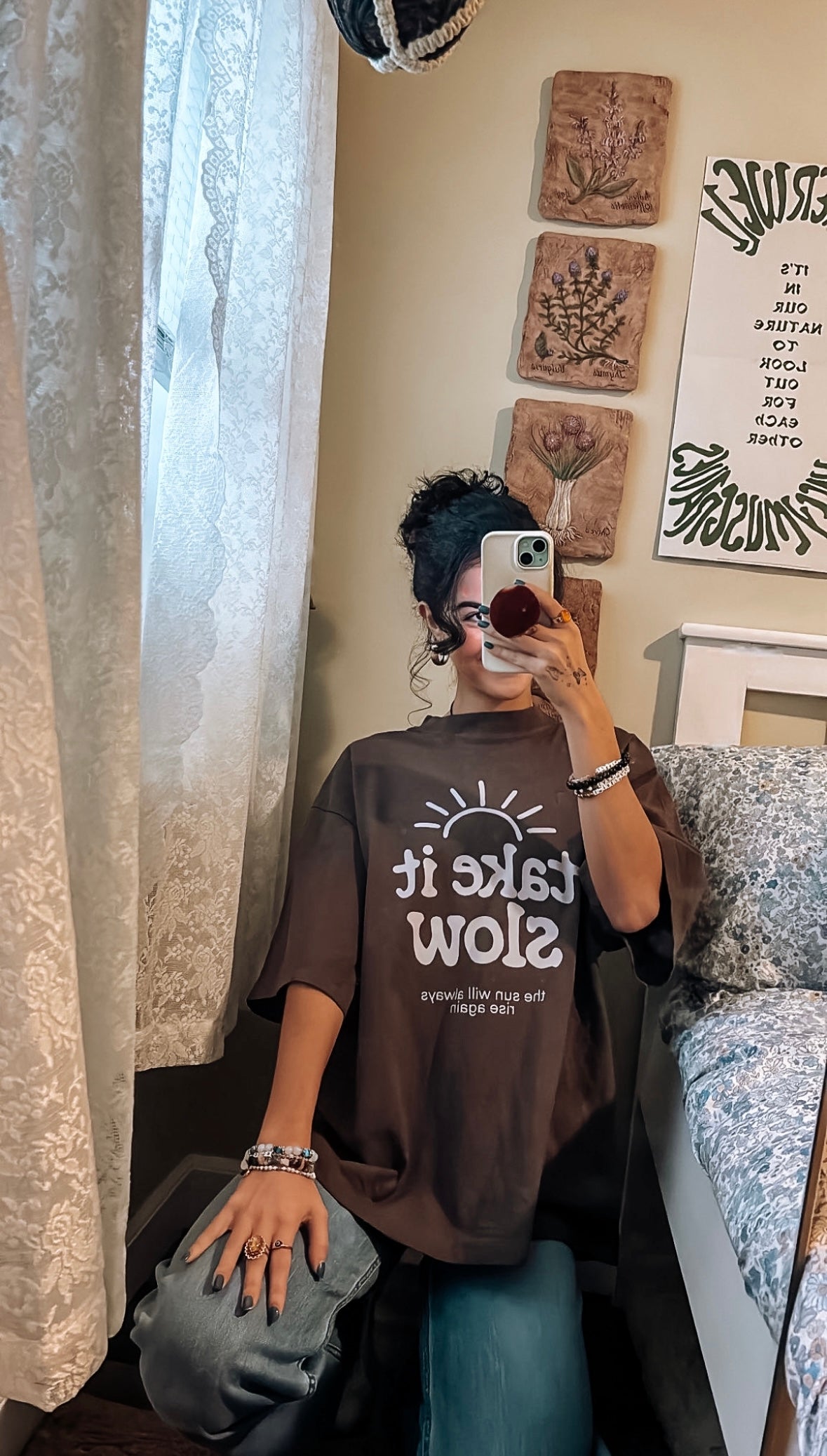 Take it Slow - the sun will always rise again drop shoulder tee